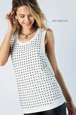 Vocal Apparel Womens Embellished Metal Studded Tank Top